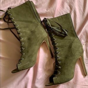 Olive green bootie heels